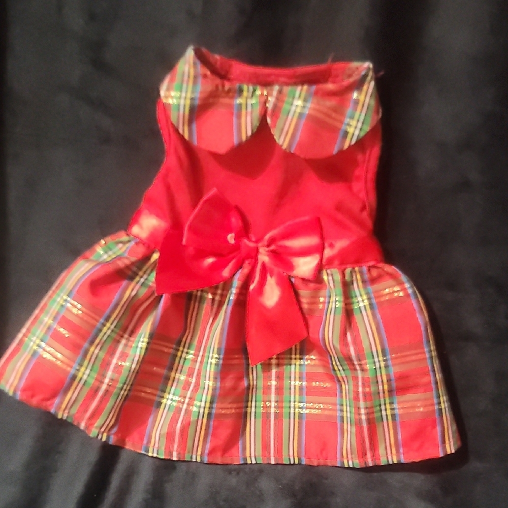 Red Plaid Dog Dress with Bow